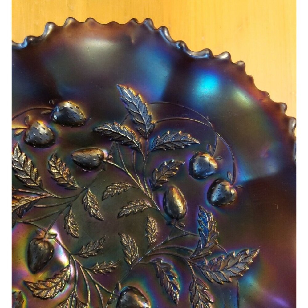 Northwood Amethyst Carnival Glass Strawberry Basket Bowl Iridescent Antique 1911 - Picture 7 of 15